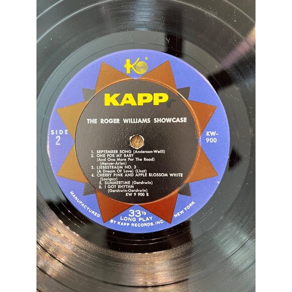 The Roger Williams Showcase Vinyl Record 33 1/3 RPM Kapp Records KW-900 Album - Picture 4 of 5